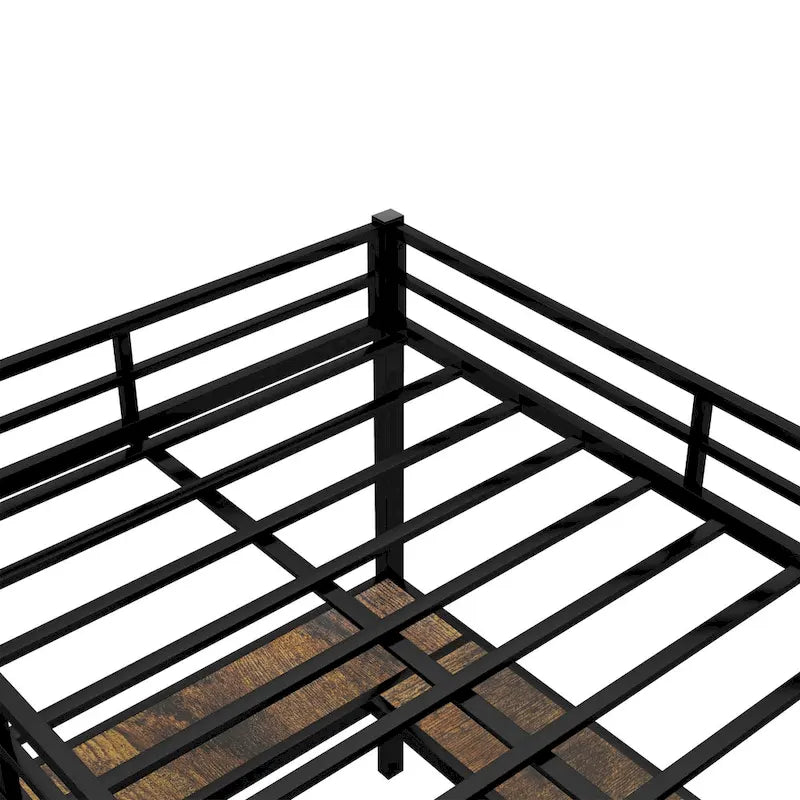Full Metal Loft Bed with Desk and Shelves, Loft Bed with Ladder and Guardrails, Loft Bed Frame