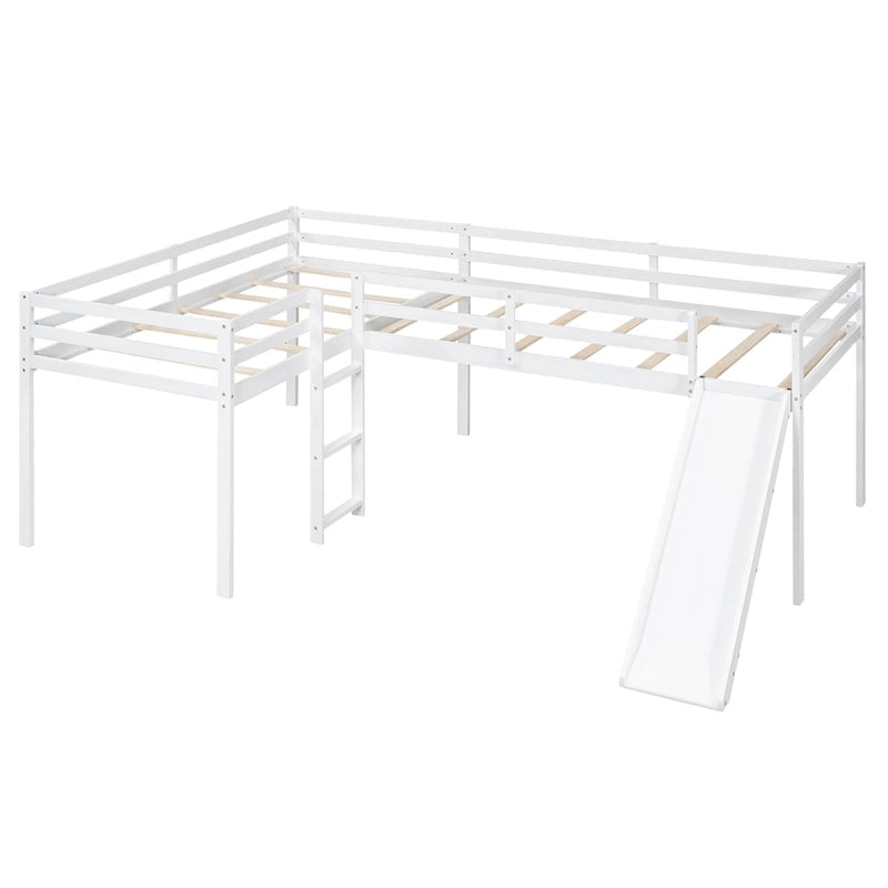 L-Shaped Twin Size Loft Bed with Ladder and Slide