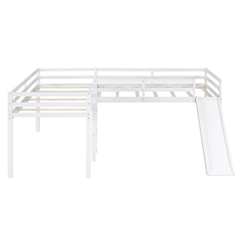 L-Shaped Twin Size Loft Bed with Ladder and Slide