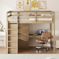 Wood Full Size Loft Bed with Built-in Wardrobe, Desk, Storage Shelves and Drawers
