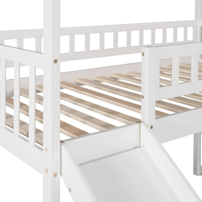 Twin Pine Loft House Bed with Storage Stairs and Slide