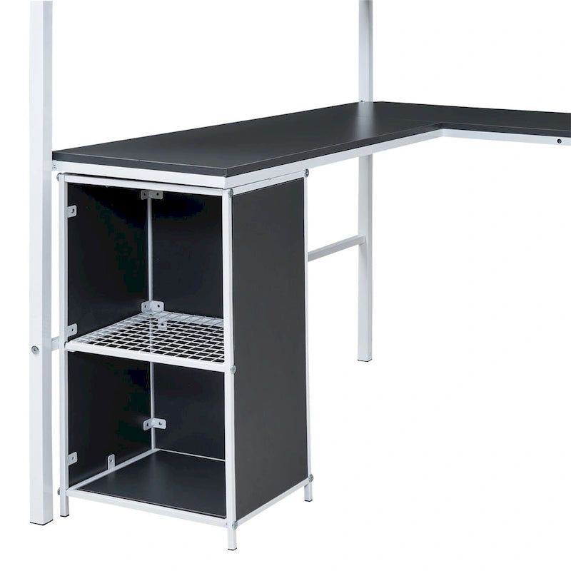 Metal Loft Bed with bookcase, desk and cabinet