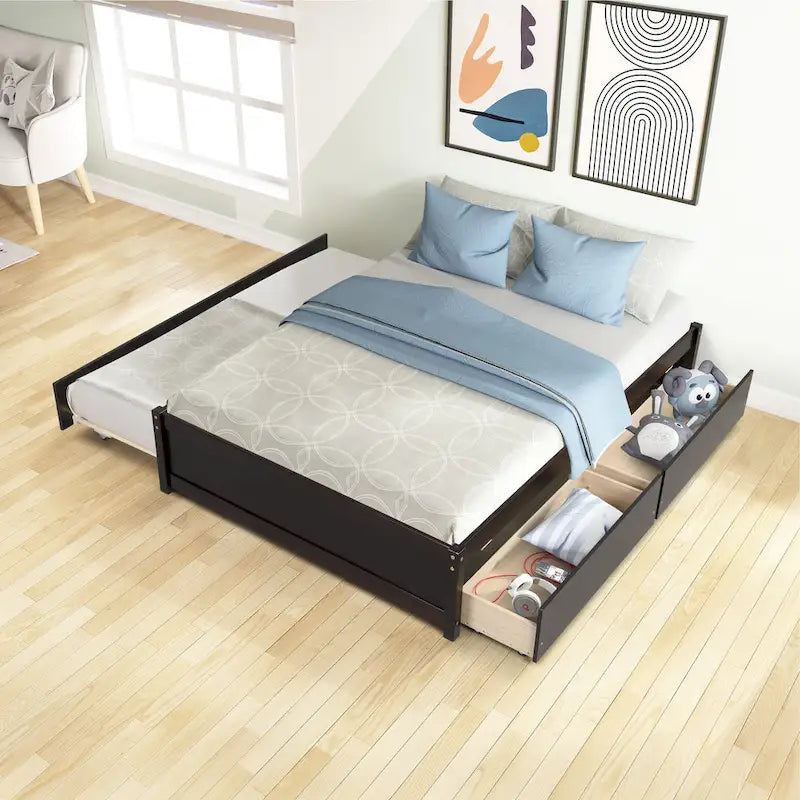 Full Bed With Twin Size Trundle And Two Drawers For Espresso Color