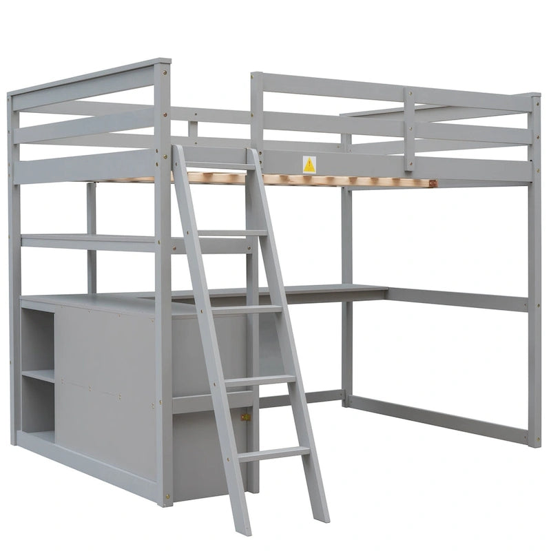 Full Size Loft Bed with Desk and Shelves