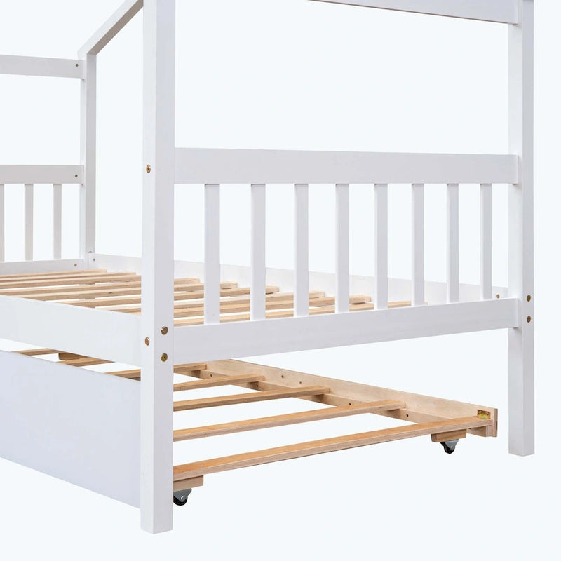 Simplistic Wooden House Bed with Trundle