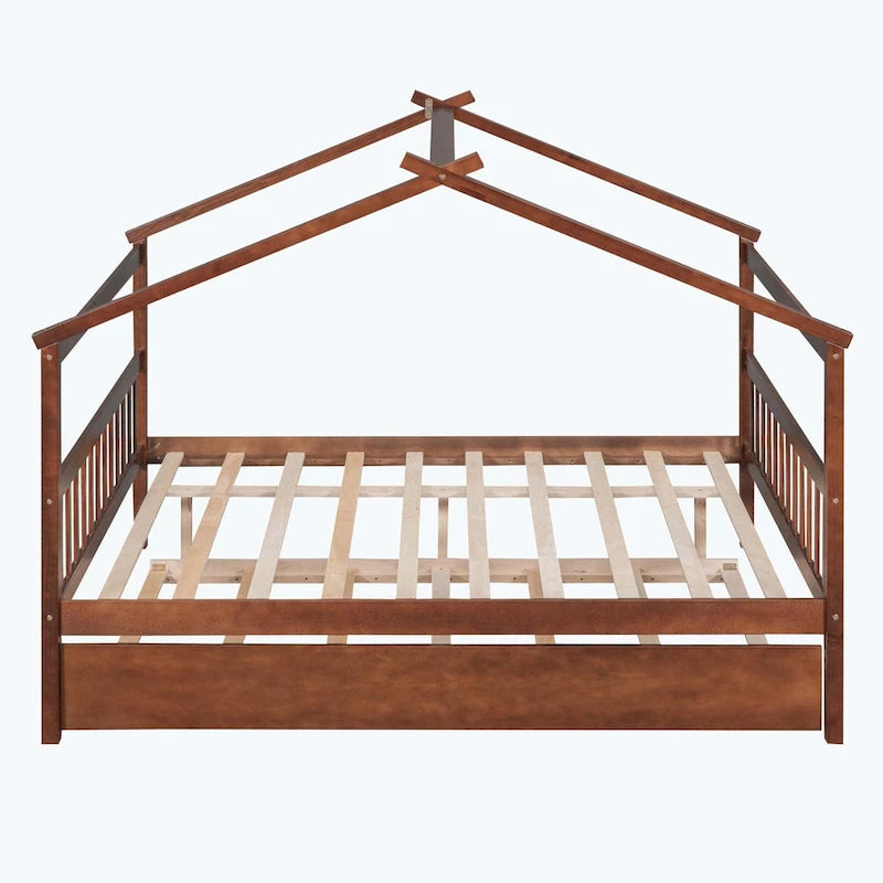 Simplistic Wooden House Bed with Trundle