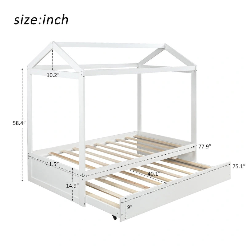 White Twin House Bed with Trundle