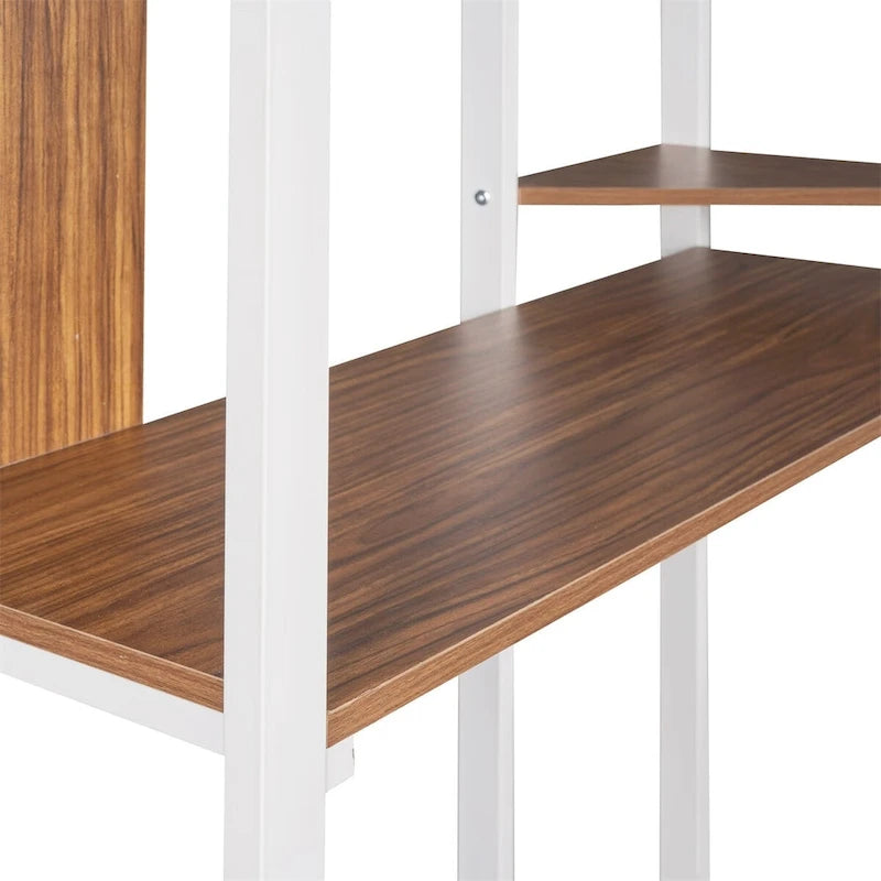 Metal Twin Size Loft Bed with Desk, Shelves