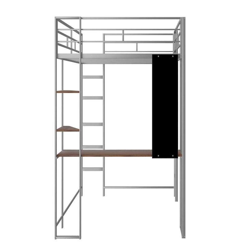 Metal Twin Size Loft Bed with Desk, Shelves