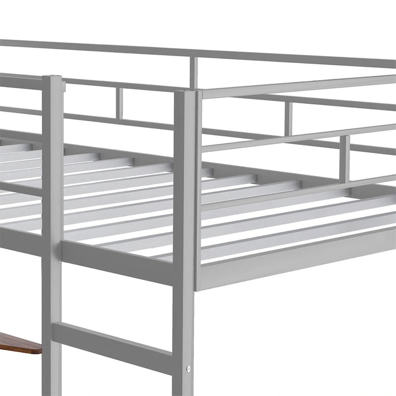 Metal Twin Size Loft Bed with Desk, Shelves
