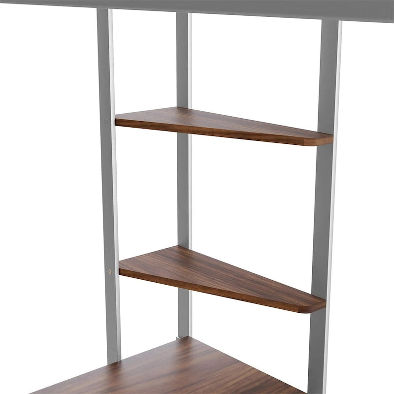 Metal Twin Size Loft Bed with Desk, Shelves