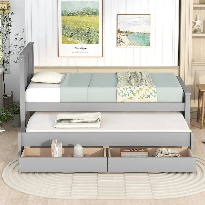 Platform Bed with Trundle and Drawers