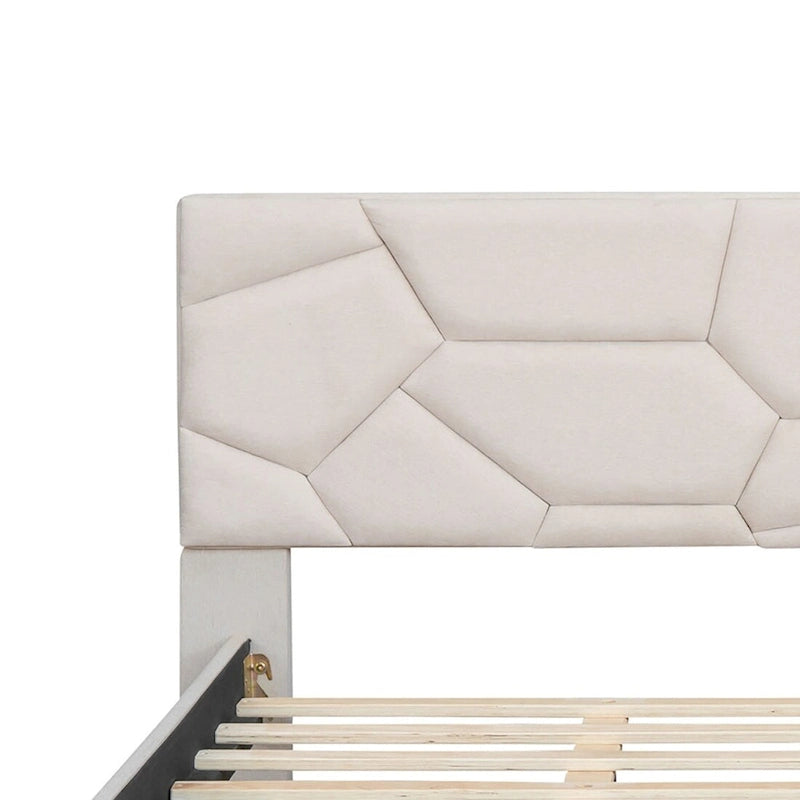 Modern Stylish Linen Fabric Upholstered Platform Bed with Trundle Bed