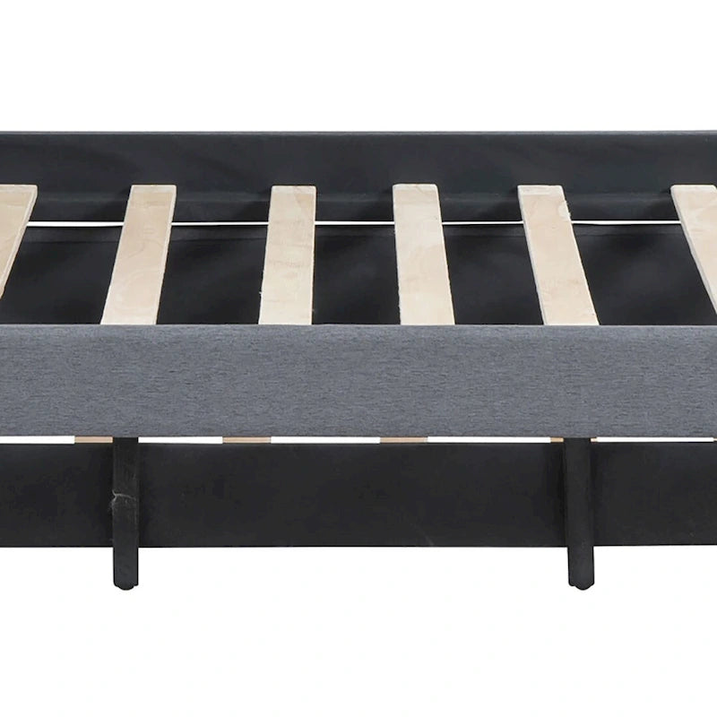 Modern Stylish Linen Fabric Upholstered Platform Bed with Trundle Bed
