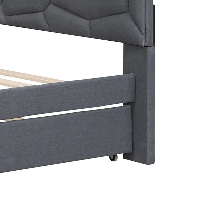 Modern Stylish Linen Fabric Upholstered Platform Bed with Trundle Bed