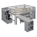 Full Size Solid Wood Loft Bed with Retractable Desk, Storage Stairs, Storage Drawers, and Shelves