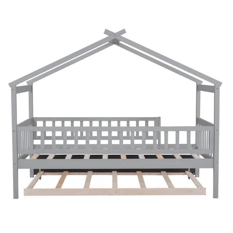 Twin Size House Bed for Kids, Wooden House Bed Twin with Trundle