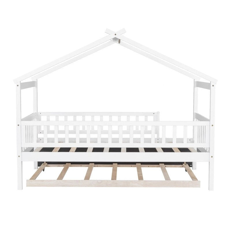 Twin Size House Bed for Kids, Wooden House Bed Twin with Trundle