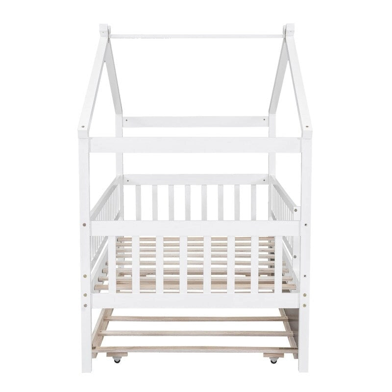 Twin Size House Bed for Kids, Wooden House Bed Twin with Trundle