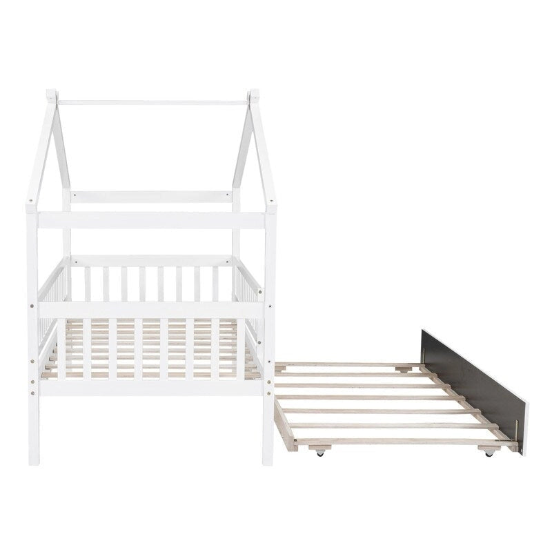 Twin Size House Bed for Kids, Wooden House Bed Twin with Trundle