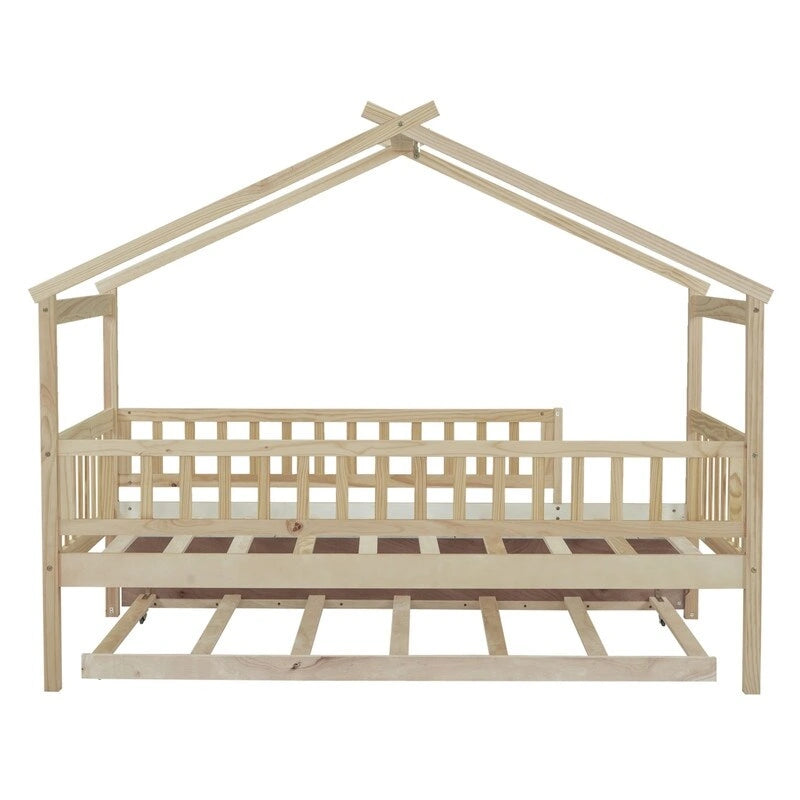 Twin Size House Bed for Kids, Wooden House Bed Twin with Trundle