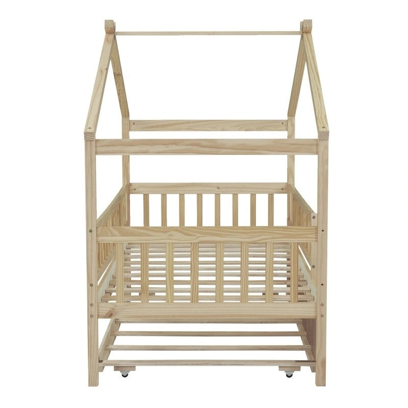 Twin Size House Bed for Kids, Wooden House Bed Twin with Trundle