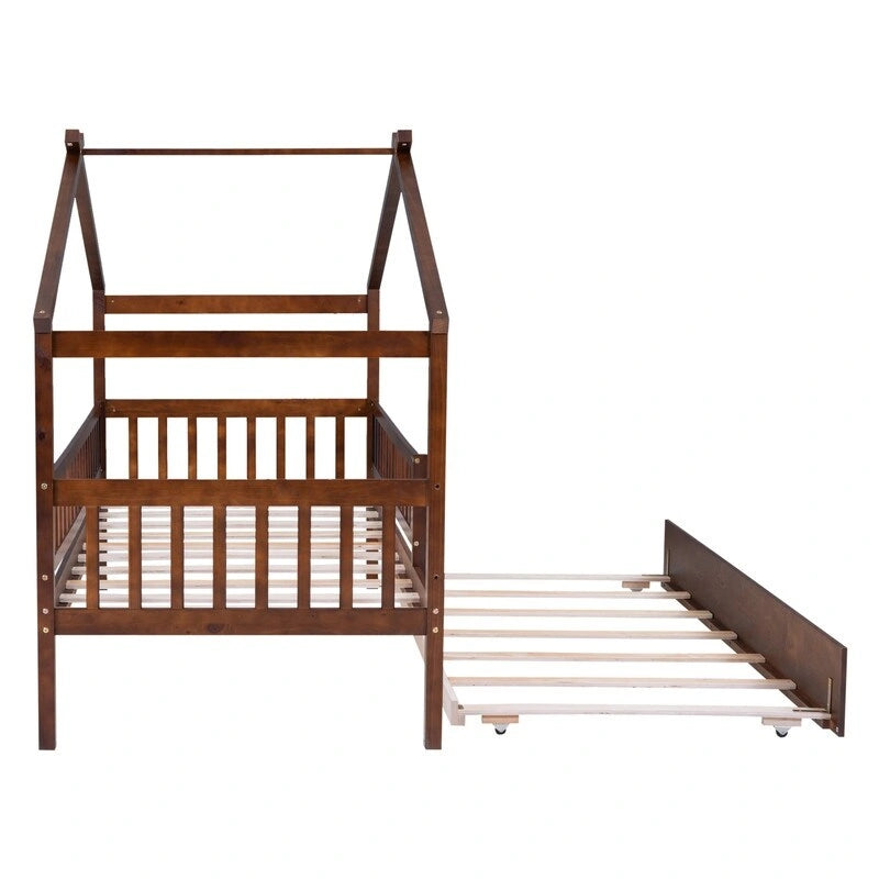 Twin Size House Bed for Kids, Wooden House Bed Twin with Trundle