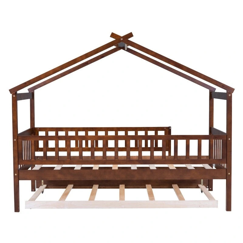 Twin Size House Bed for Kids, Wooden House Bed Twin with Trundle