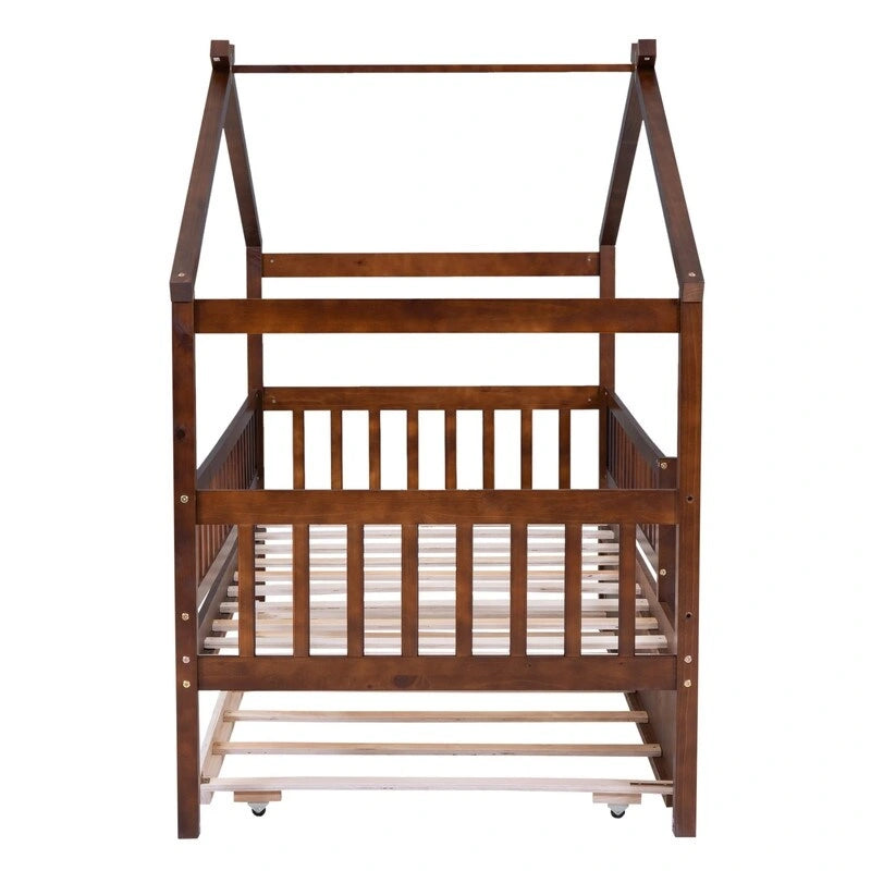 Twin Size House Bed for Kids, Wooden House Bed Twin with Trundle