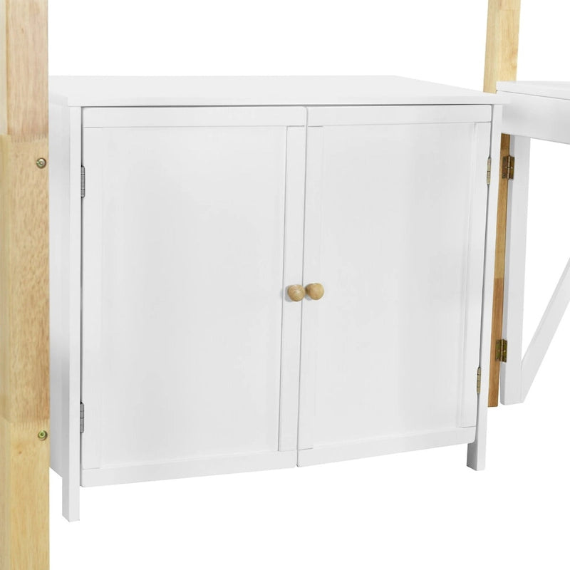 Twin Size Loft Bed with Foldable Desk, Wood Loft Bed Frame with Built-in Storage Cabinet and Cubes