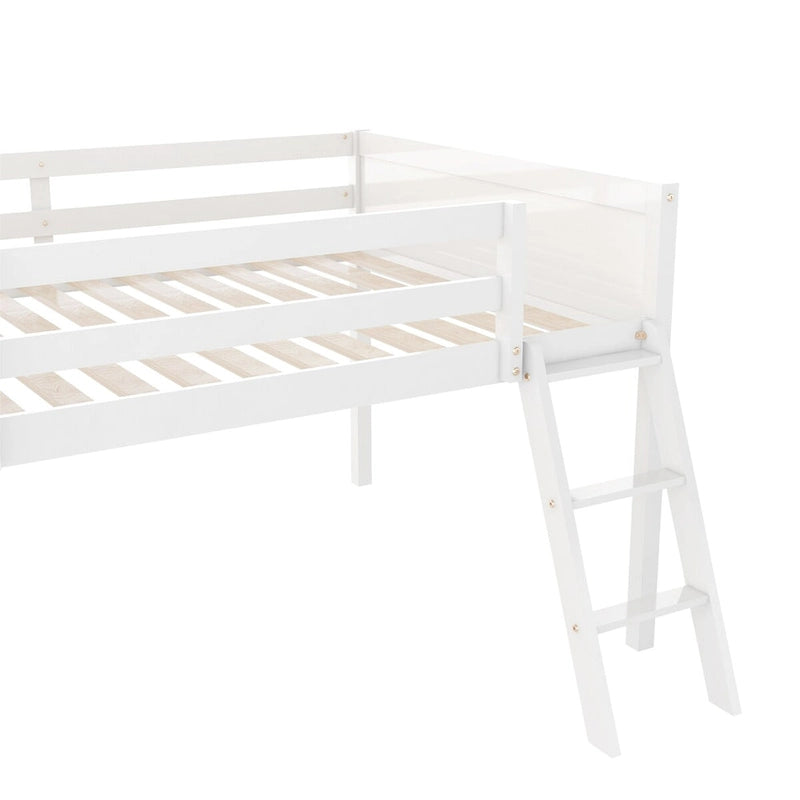 Full Size Wood Low Loft Bed with Ladder