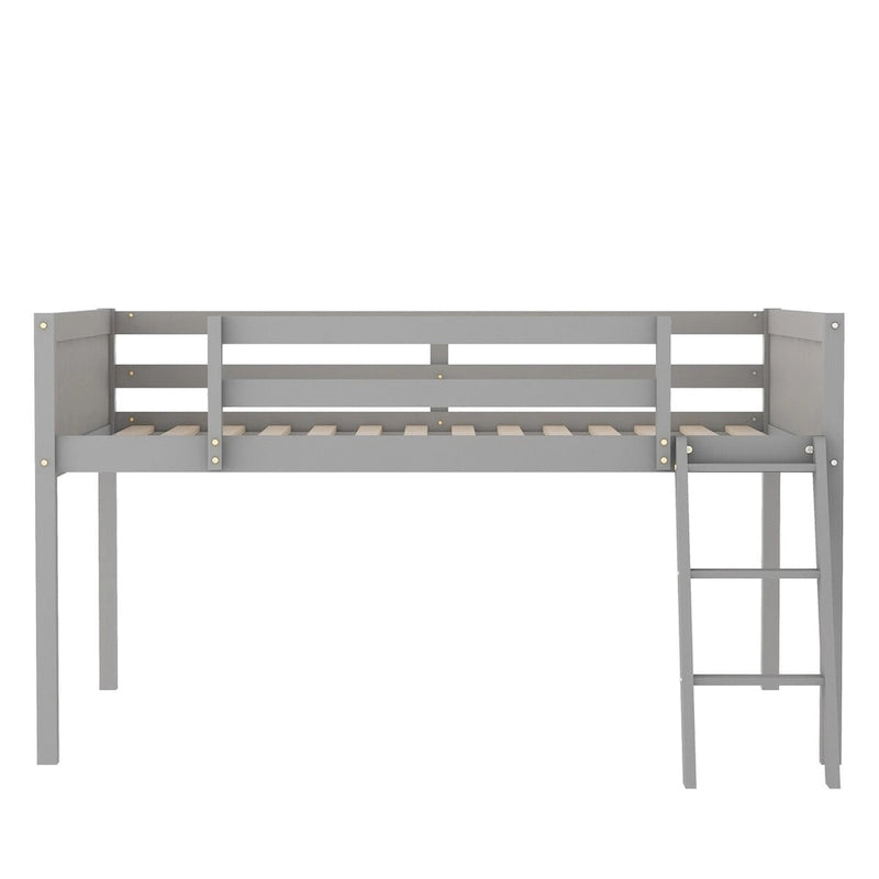 Full Size Wood Low Loft Bed with Ladder