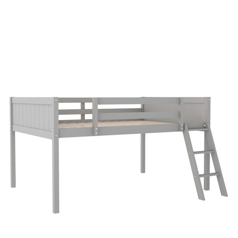 Full Size Wood Low Loft Bed with Ladder