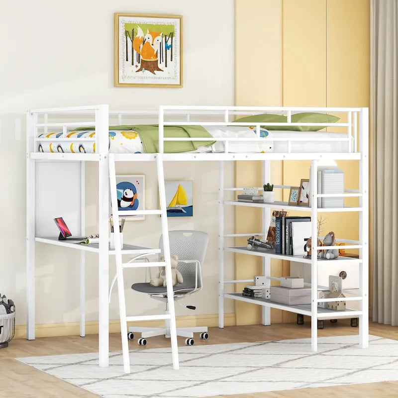 Lit mezzanine double en métal avec bureau intégré