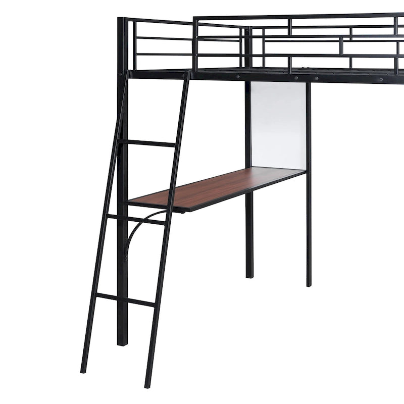 Twin Metal Loft Bed with Integrated Desk