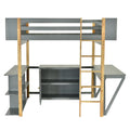 Full Size Wood Loft Bed with Built-in Storage Cabinet, Cubes and Desk