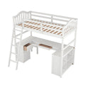 Wooden Loft Bed with Drawers, Cabinet, Shelves and Desk
