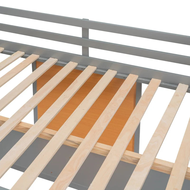 Gray Whimsical Full Size Loft Bed with Desk - Solid Pine Wood and MDF Construction