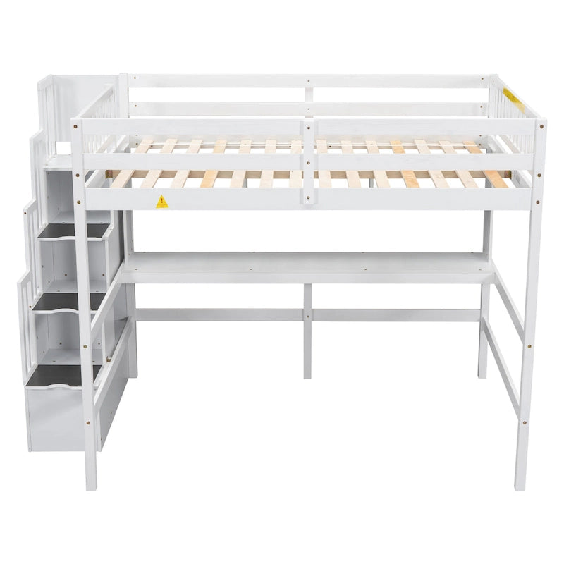 Full Size Loft Bed with Desk and Shelves