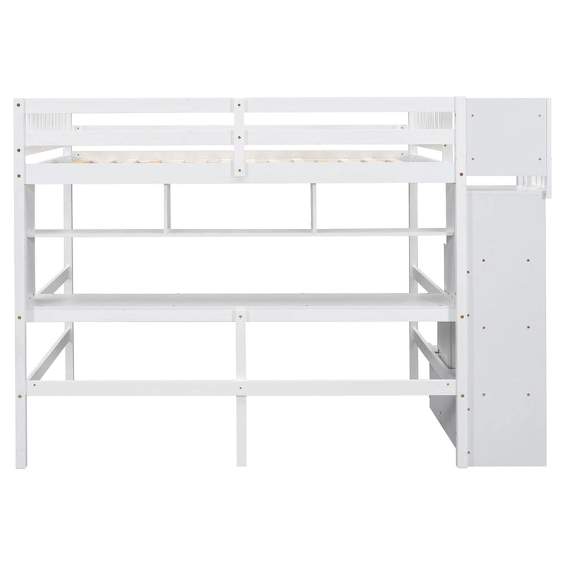 Full Size Loft Bed with Desk and Shelves