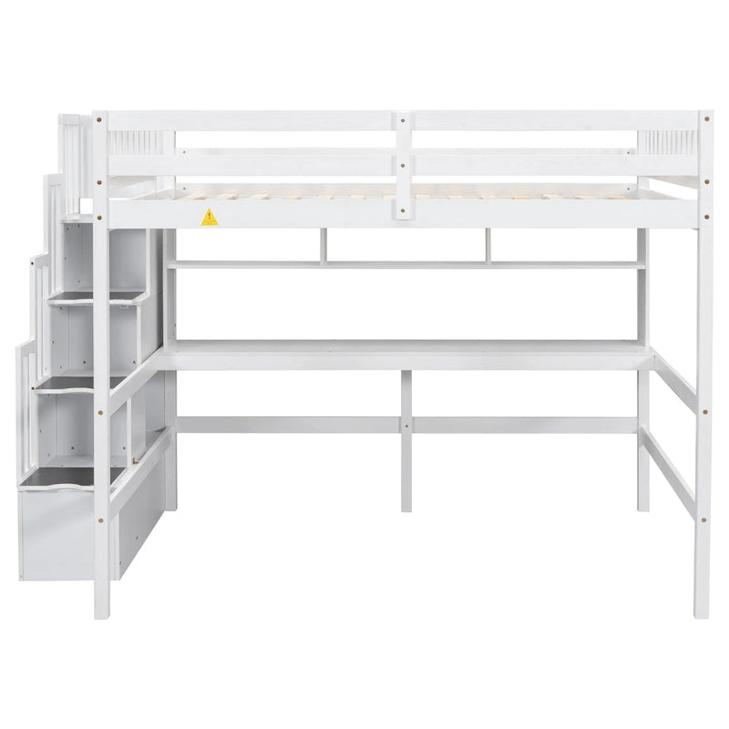 Full Size Loft Bed with Desk and Shelves