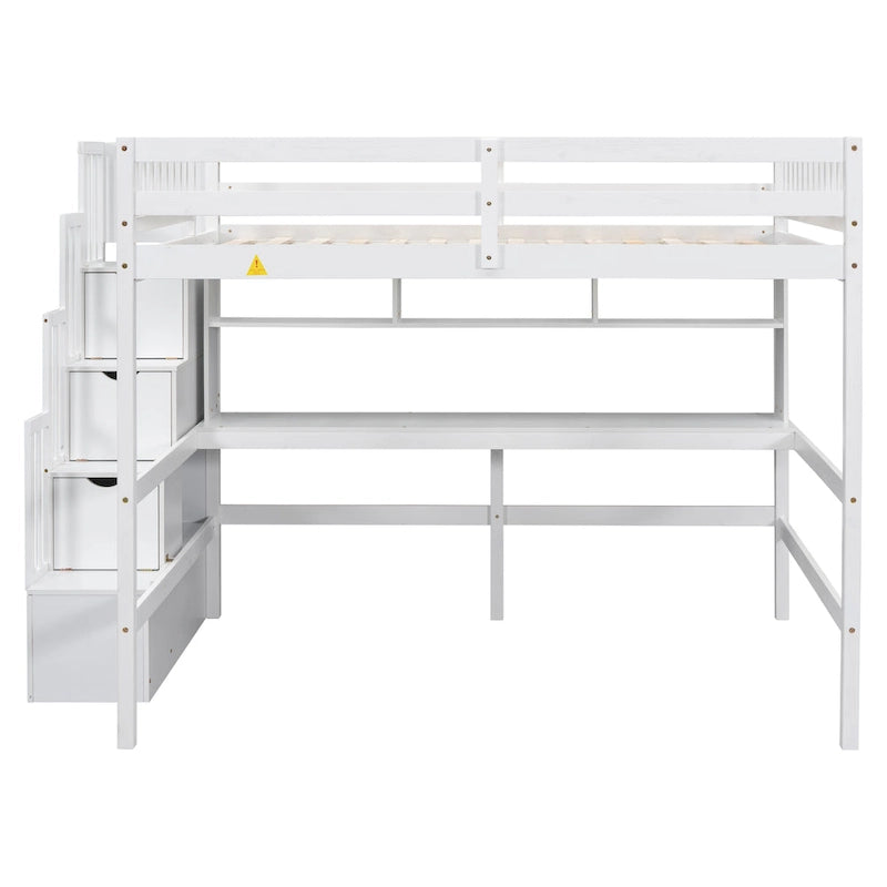 Full Size Loft Bed with Desk and Shelves