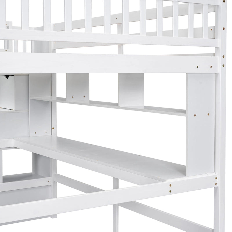 Full Size Loft Bed with Desk and Shelves