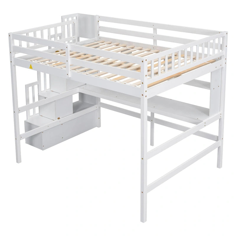 Full Size Loft Bed with Desk and Shelves
