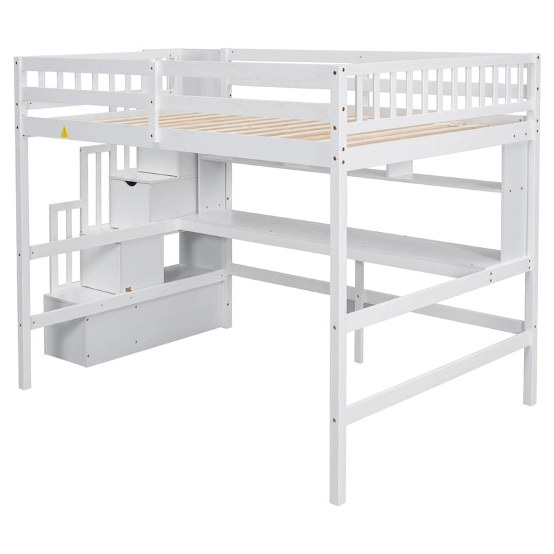 Full Size Loft Bed with Desk and Shelves