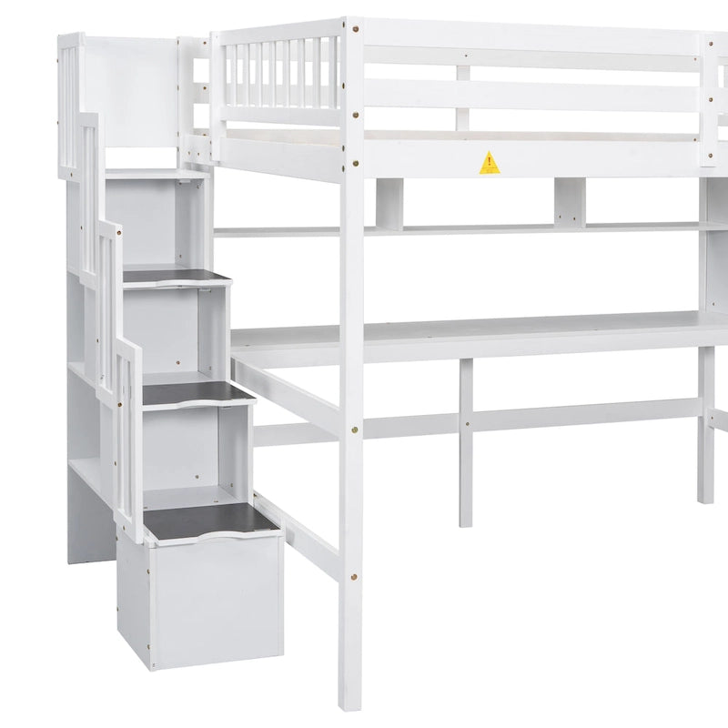 Full Size Loft Bed with Desk and Shelves