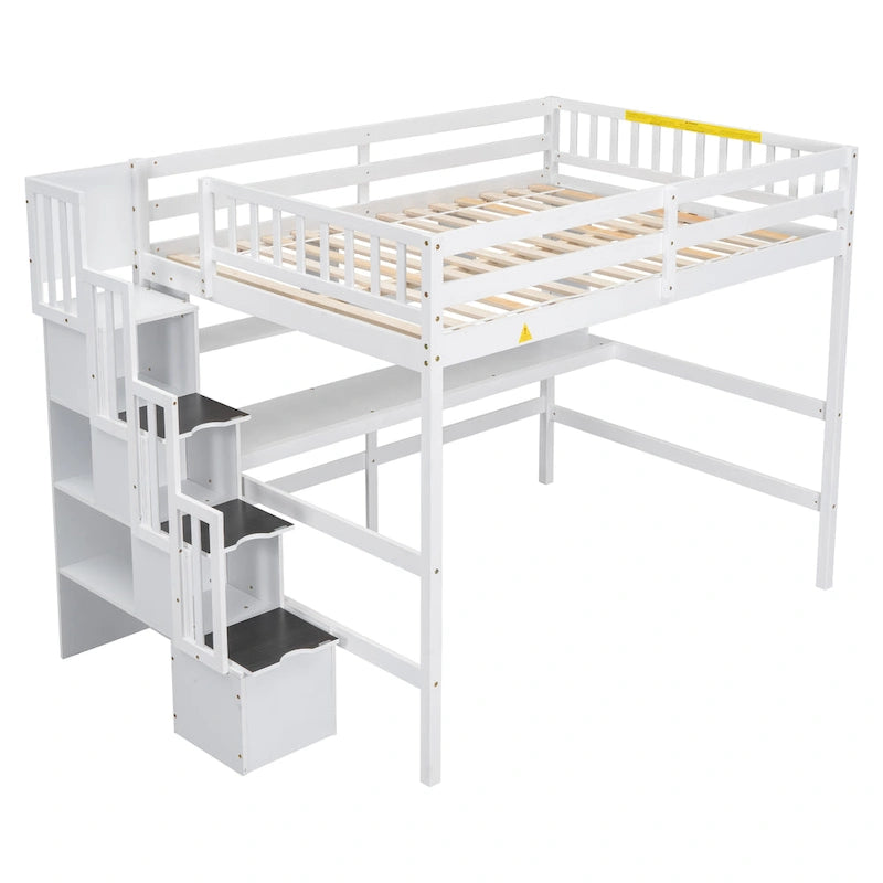 Full Size Loft Bed with Desk and Shelves