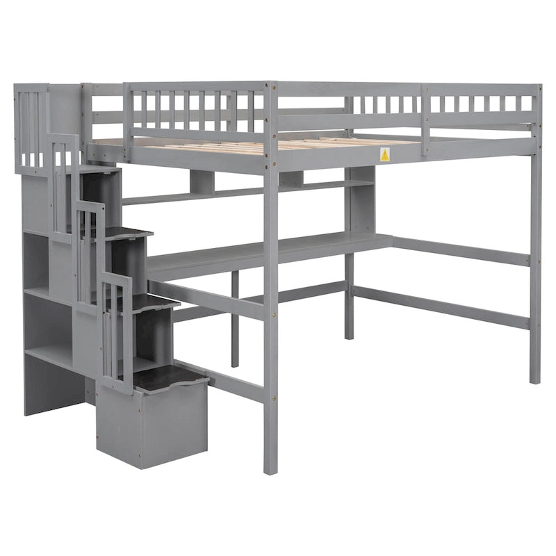 Full Size Loft Bed with Desk and Shelves