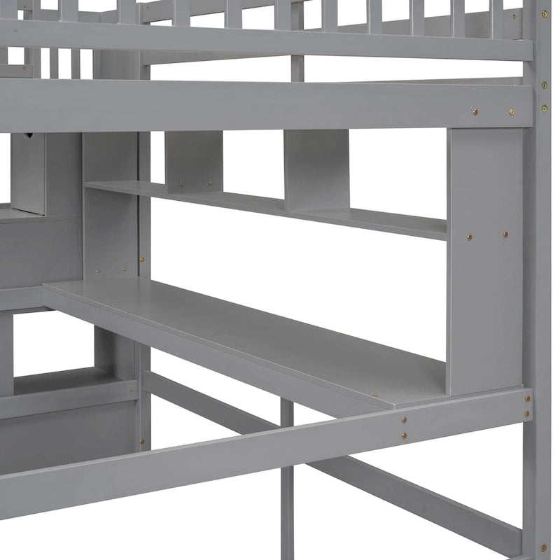 Full Size Loft Bed with Desk and Shelves