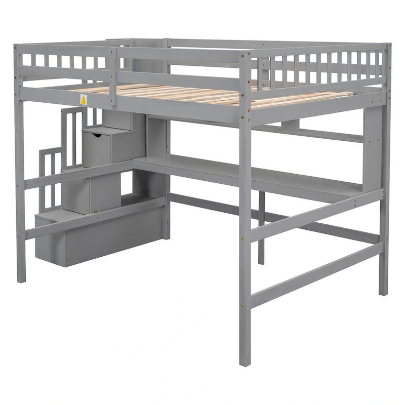 Full Size Loft Bed with Desk and Shelves